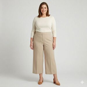 Zara Wide Leg Dress Pants Womens XL Beige Crop High Rise Trousers